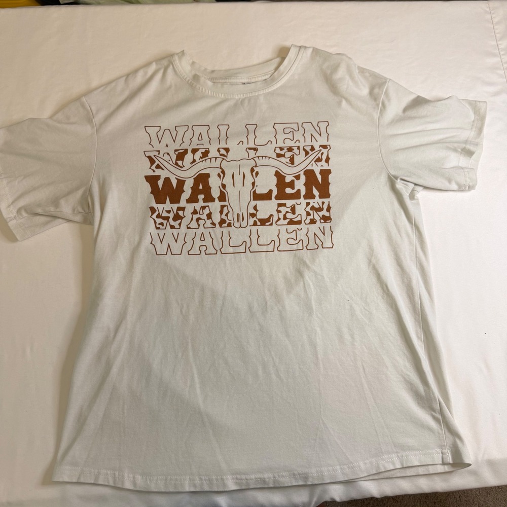 Morgan Wallen Graphic T-Shirt White Western Country Music Song Collage Small